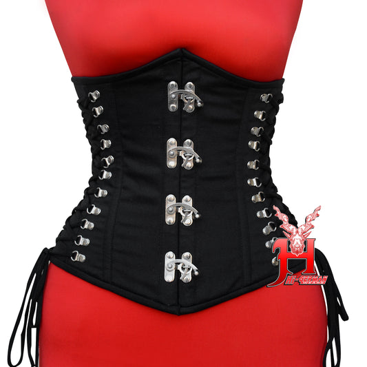 Women’s Underbust Black Cotton Corset Steel Boned Front Clasp Waist Trainer / Unterbrust Korsett Damen