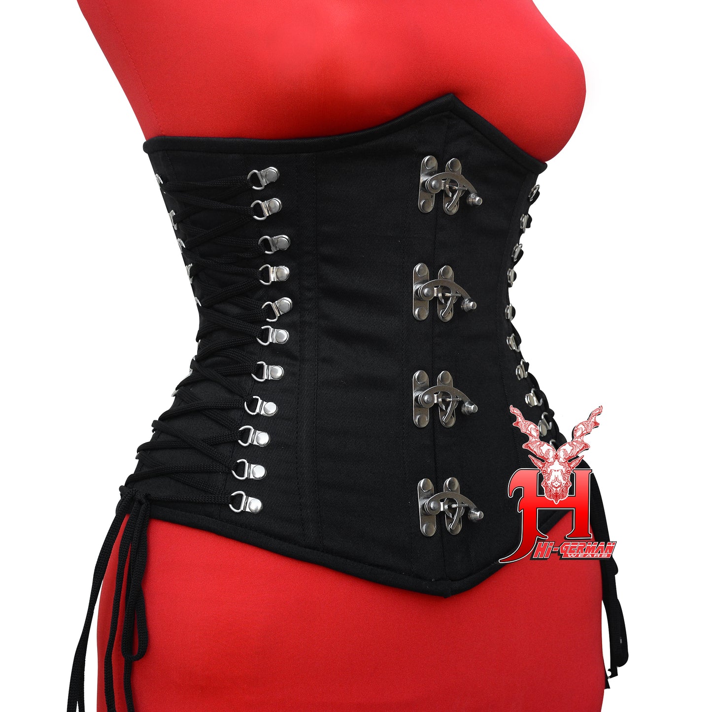 Women’s Underbust Black Cotton Corset Steel Boned Front Clasp Waist Trainer / Unterbrust Korsett Damen