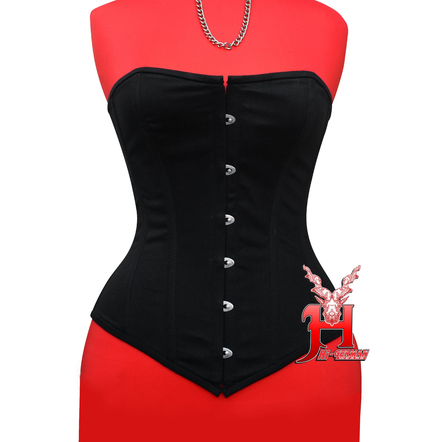 Women’s Overbust Black Cotton Corset Steel Boned Waist Trainer / Überbrust Korsett Damen