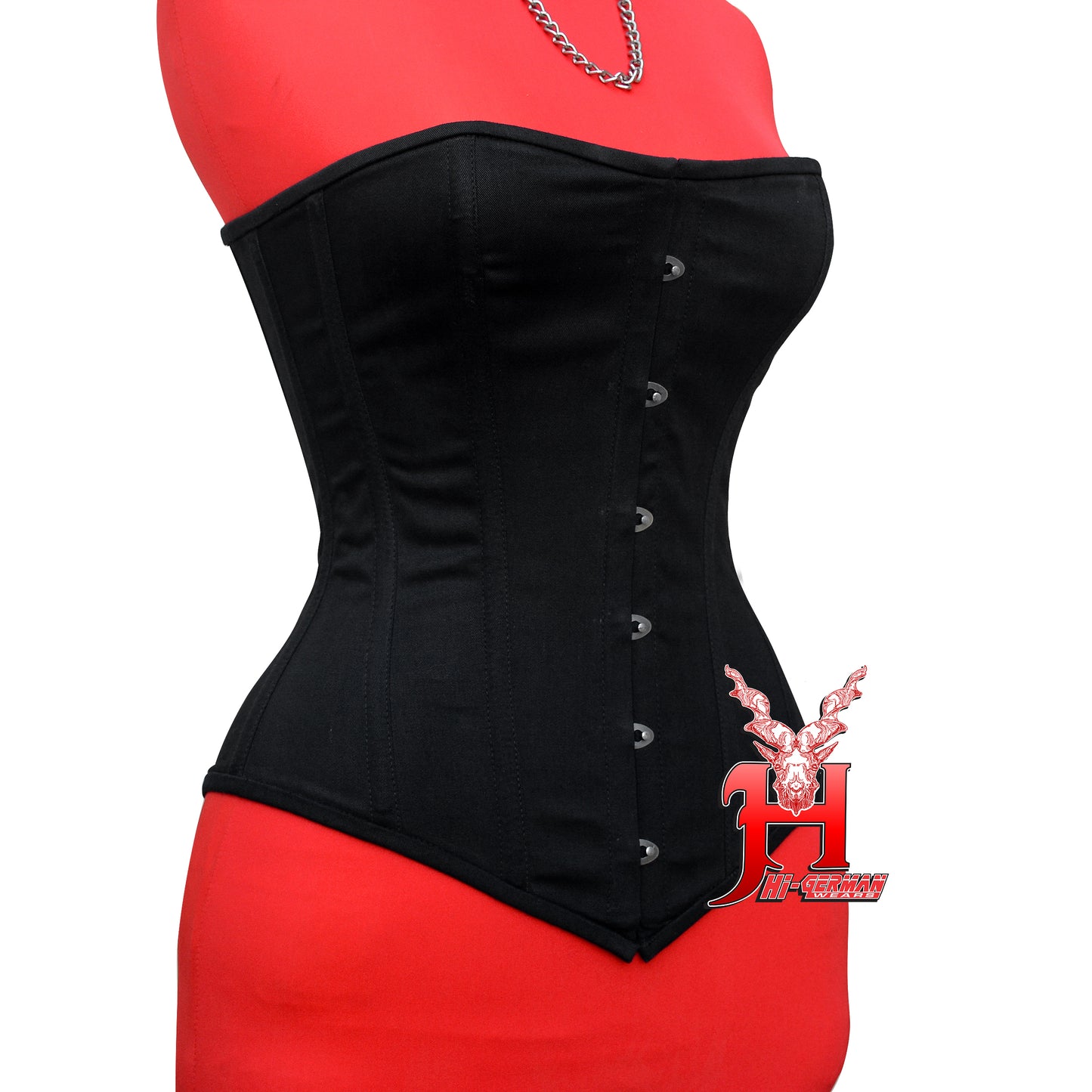 Women’s Overbust Black Cotton Corset Steel Boned Waist Trainer / Überbrust Korsett Damen