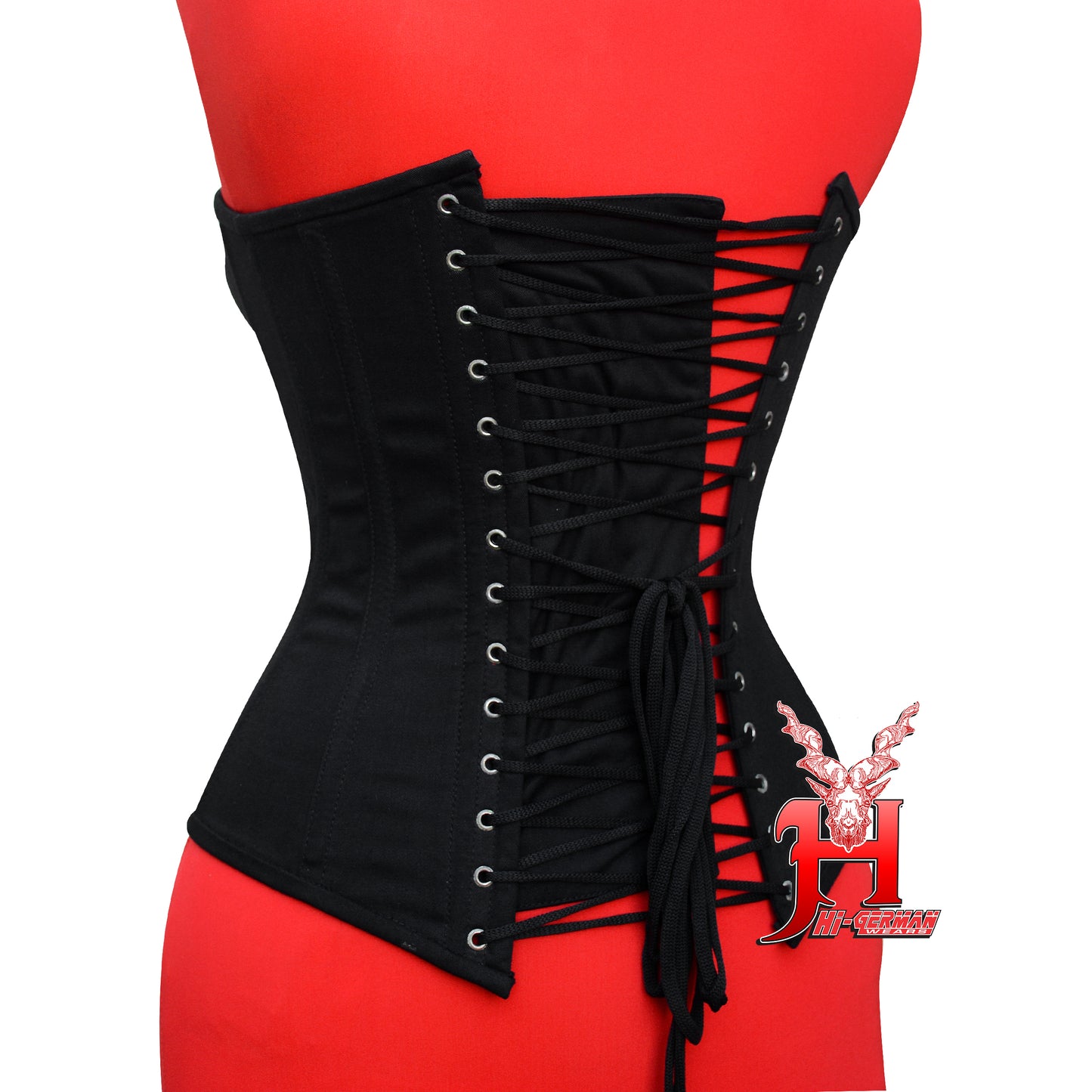 Women’s Overbust Black Cotton Corset Steel Boned Waist Trainer / Überbrust Korsett Damen