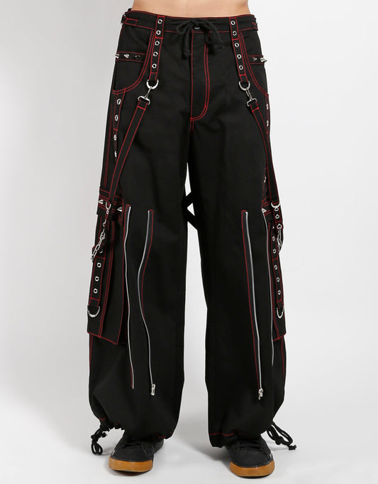 BACK UP SKULL Hose – Gothic Hose Schwarz mit Totenköpfen & roten Nähten