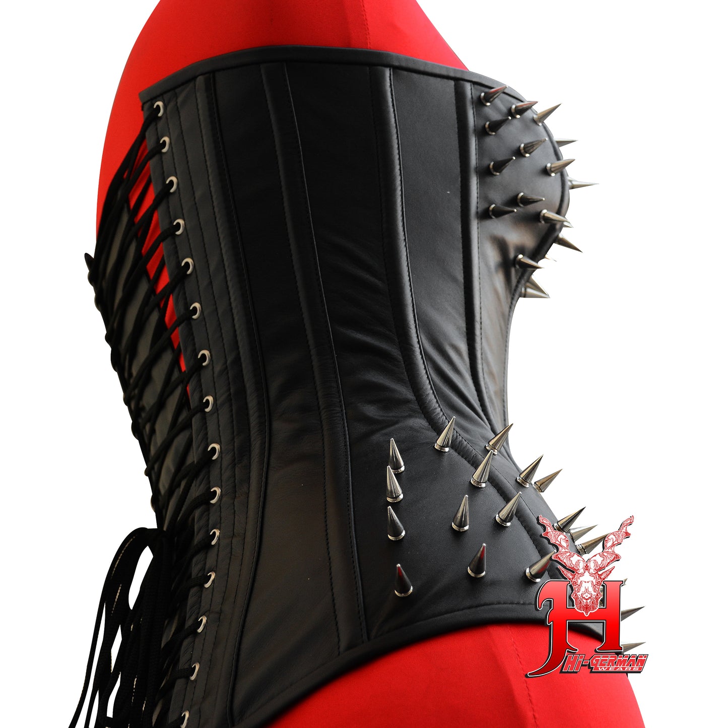 Women's Black Leather Steampunk Spike & Clasp Corset Overbust Waist Trainer Corsets