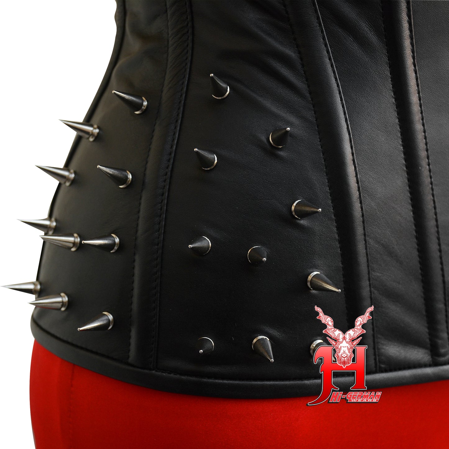 Women's Black Leather Steampunk Spike & Clasp Corset Overbust Waist Trainer Corsets