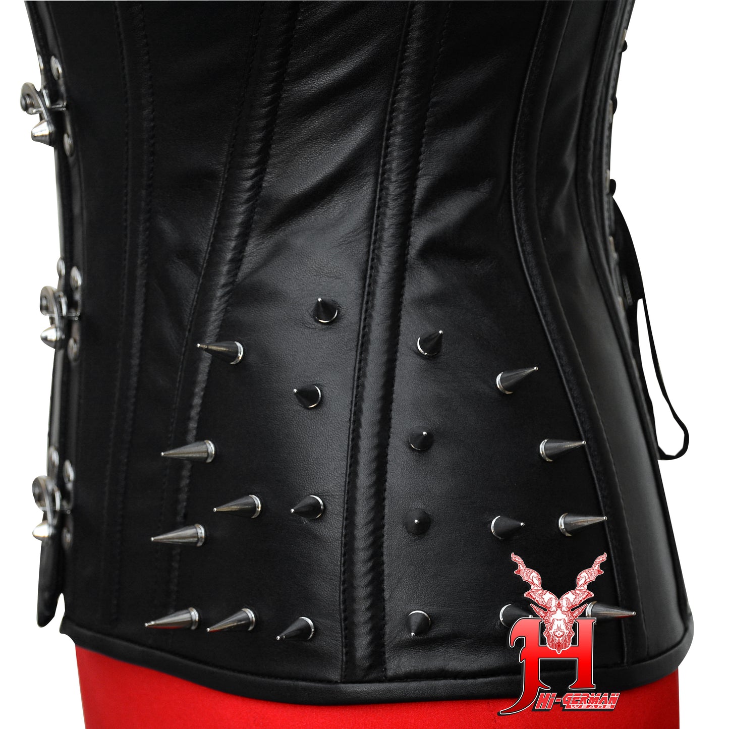Women's Black Leather Steampunk Spike & Clasp Corset Overbust Waist Trainer Corsets