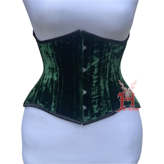 Women’s Green Velvet Underbust Corset – Double Steel Boned Waist Trainer