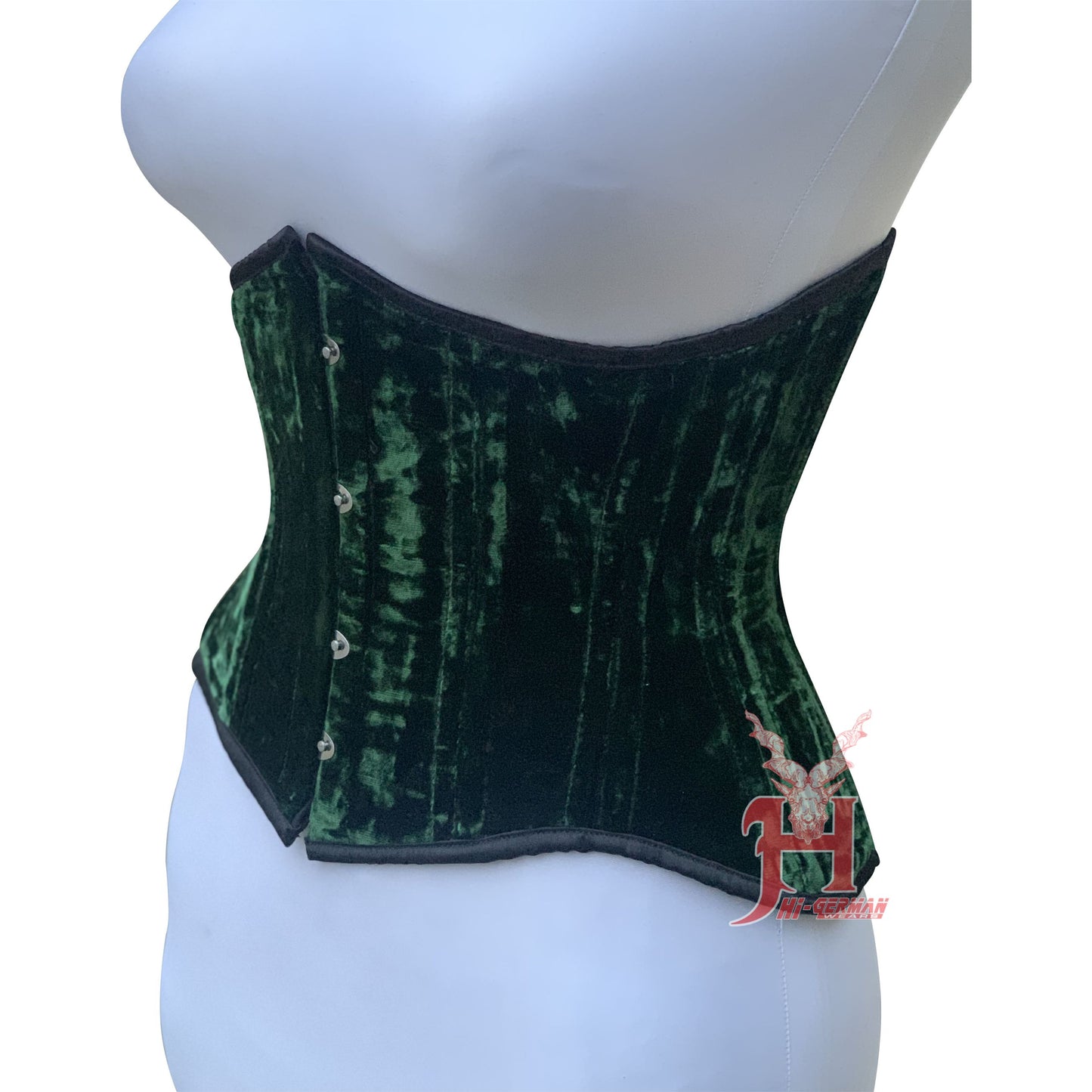 Women’s Green Velvet Underbust Corset – Double Steel Boned Waist Trainer