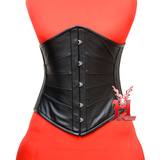 Women's Underbust Corset Black Leather Corset Waist Training Underbust Leather Corset