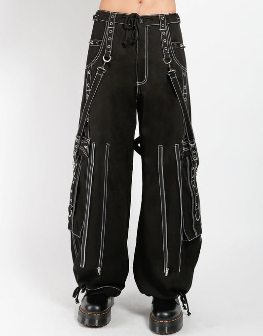 Gothic Hose Schwarz Weiß – Totenkopf, Riemen, D-Ringe, tiefe Taschen, Unisex