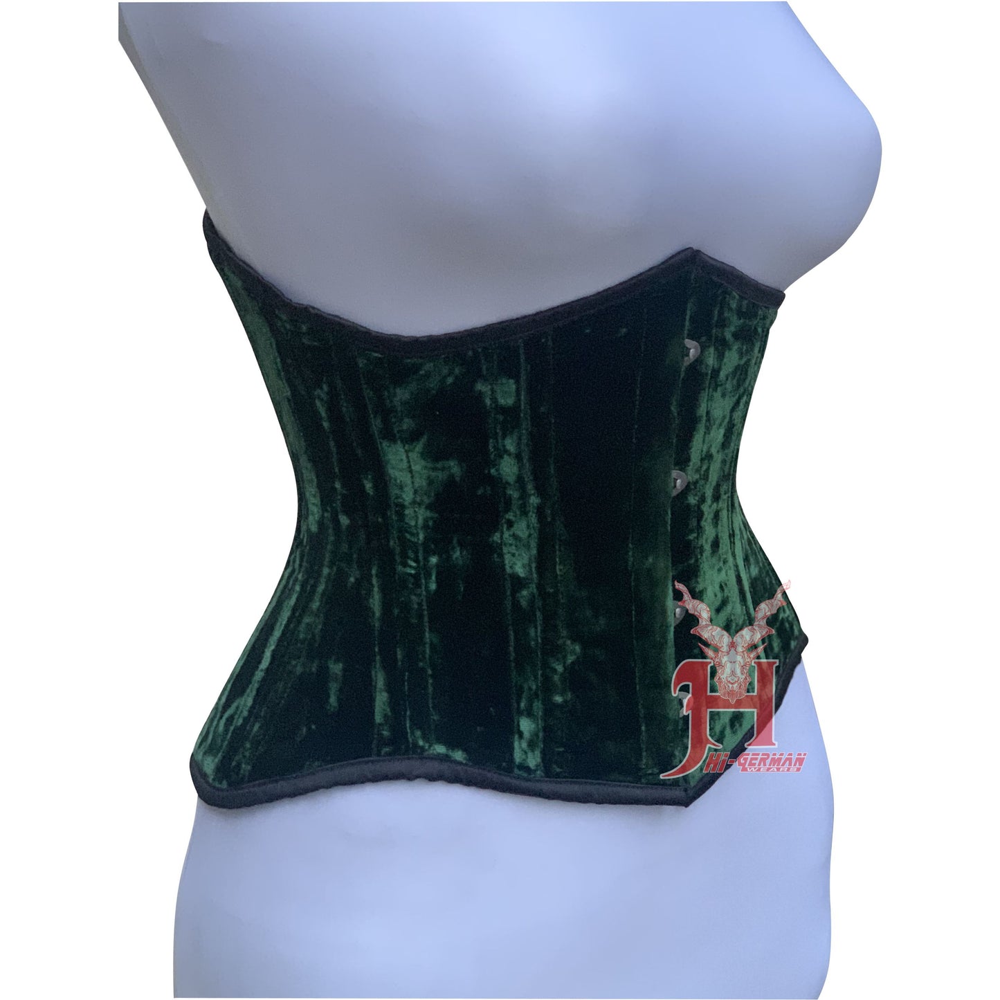Women’s Green Velvet Underbust Corset – Double Steel Boned Waist Trainer