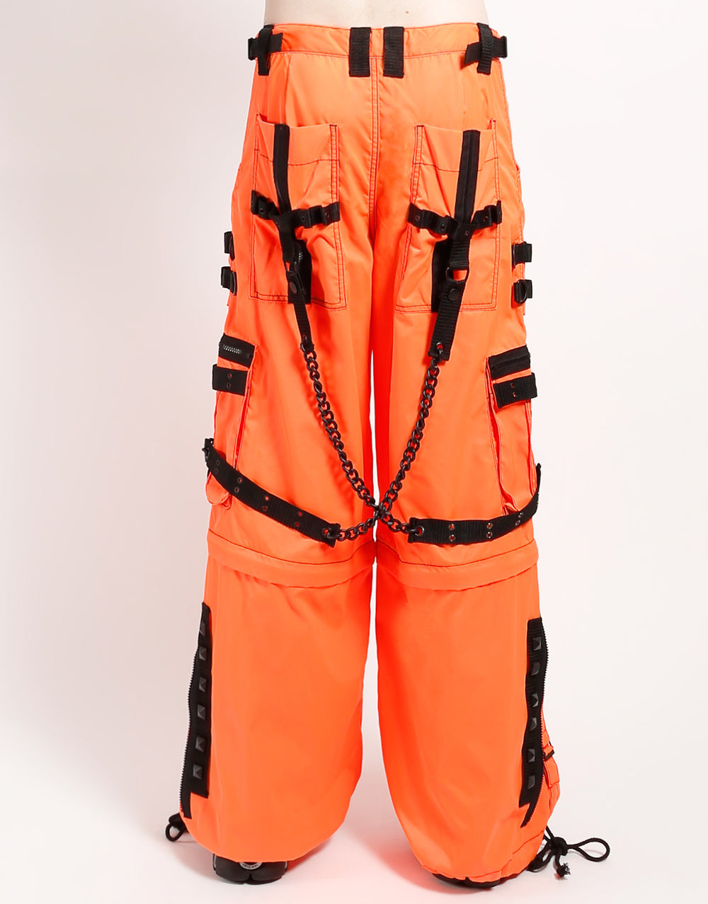 SPACE OUT Hose Neon Orange – Gothic Techwear Hose Unisex mit Trägern & Taschen