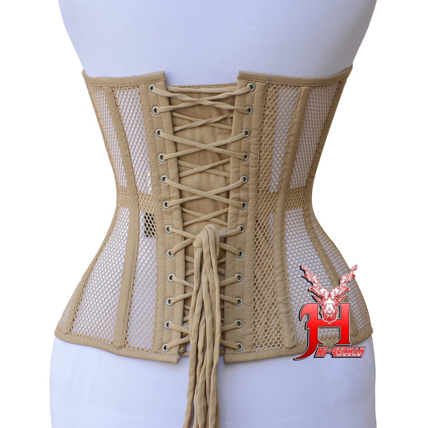 Women’s Overbust Nude Cotton Mesh Steel Boned Corset Überbrust Korsett Damen