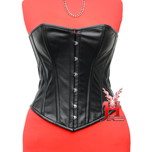 Women's Overbust Black Leather Steel Boned Corset Body Shaper Waist Trainer Corset Top