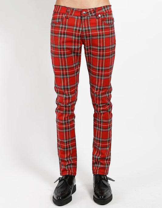 Rocker Jeans Rot Tartan – Slim Fit, Stretch Denim, Reißverschluss, Skinny