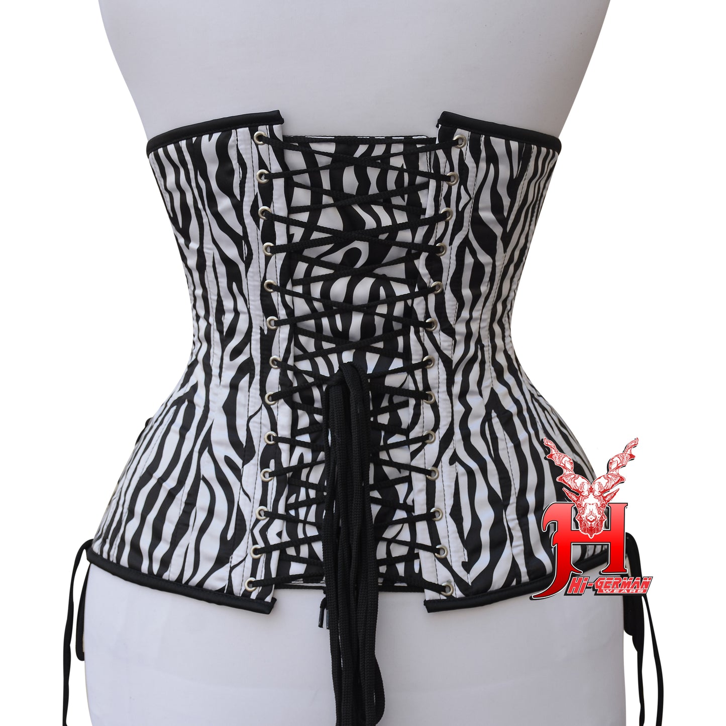 Underbust Zebra Print Satin Corset – Doppelstahl Unterbrust Korsett Gothic Waist Trainer