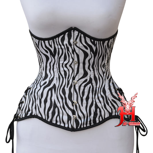 Underbust Zebra Print Satin Corset – Doppelstahl Unterbrust Korsett Gothic Waist Trainer