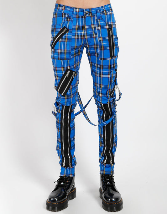 Gothic Hose Blau Kariert – Slim Fit, Riemen, Reißverschlüsse, Unisex Punk