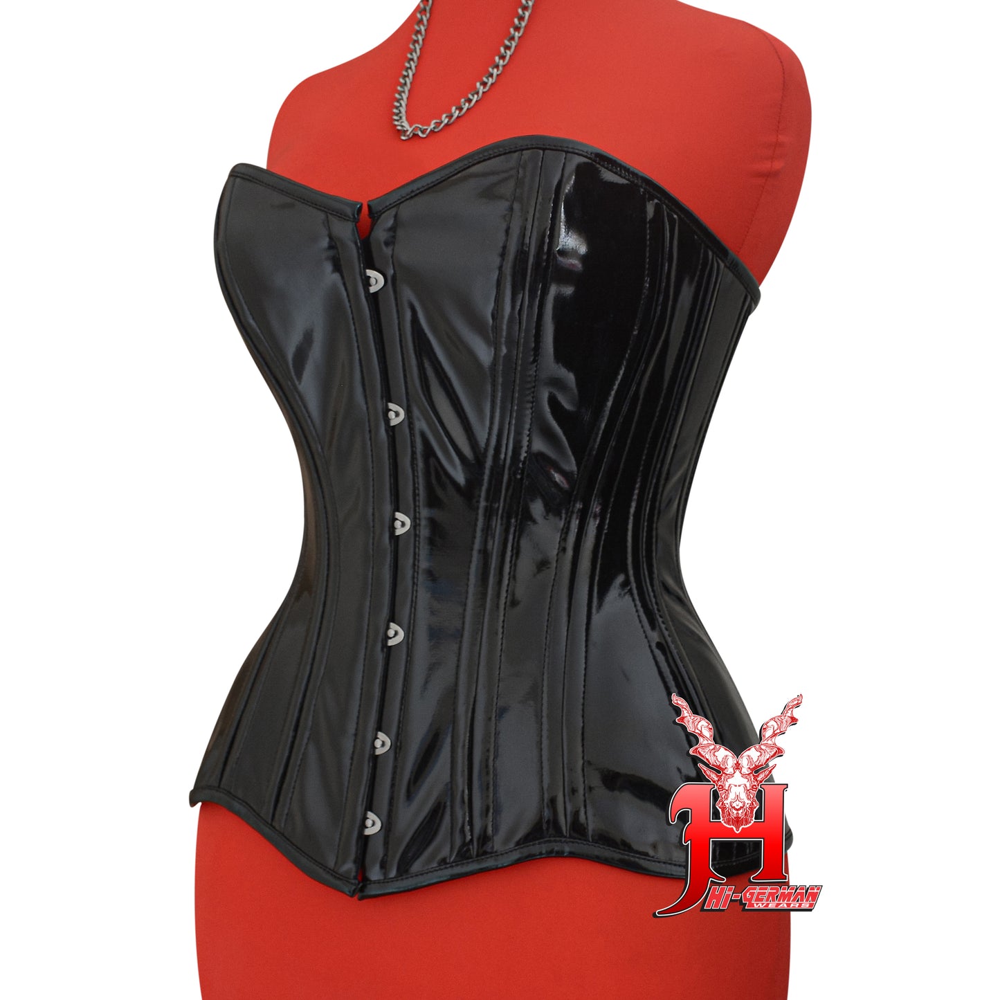 Women’s Overbust Black PVC Corset – Double Steel Boned Waist Trainer – Gothic Sculpting Corset | Overbust Korsett Schwarz