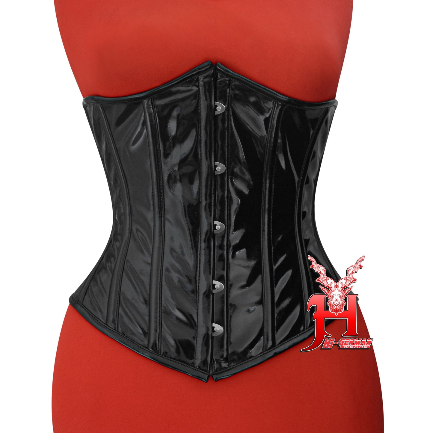 Women’s Underbust Black PVC Corset – Steel Boned Waist Trainer – Gothic Steampunk Waist Shaper | Unterbrust Korsett Schwarz