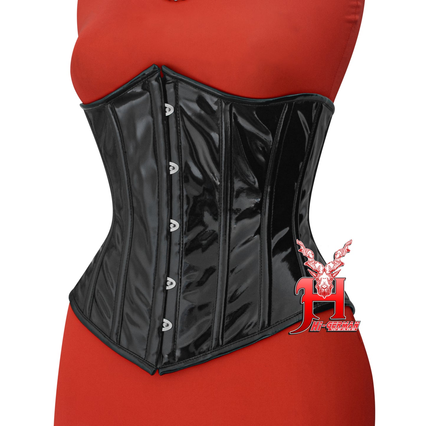 Women’s Underbust Black PVC Corset – Steel Boned Waist Trainer – Gothic Steampunk Waist Shaper | Unterbrust Korsett Schwarz