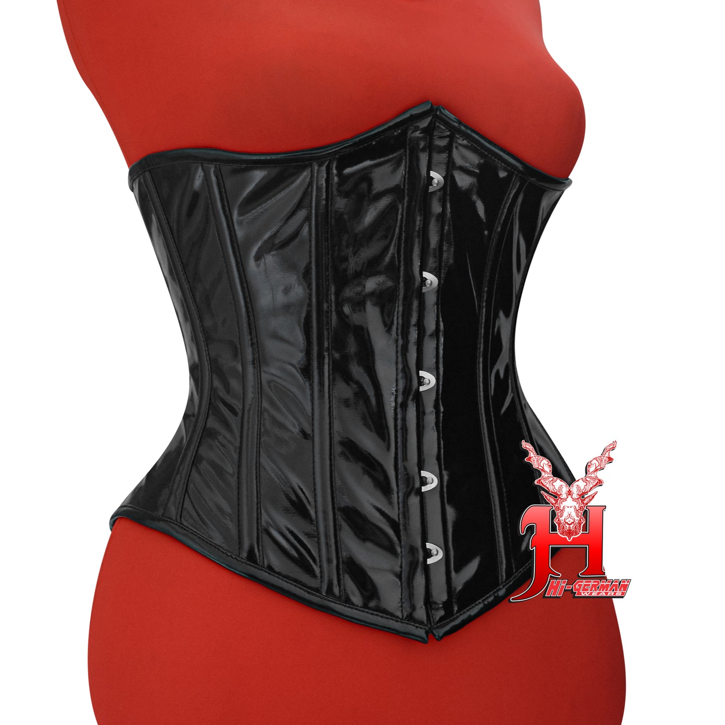 Women’s Underbust Black PVC Corset – Steel Boned Waist Trainer – Gothic Steampunk Waist Shaper | Unterbrust Korsett Schwarz