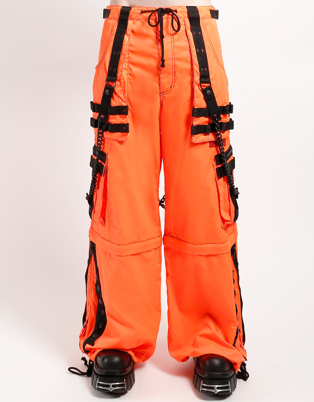 SPACE OUT Hose Neon Orange – Gothic Techwear Hose Unisex mit Trägern & Taschen