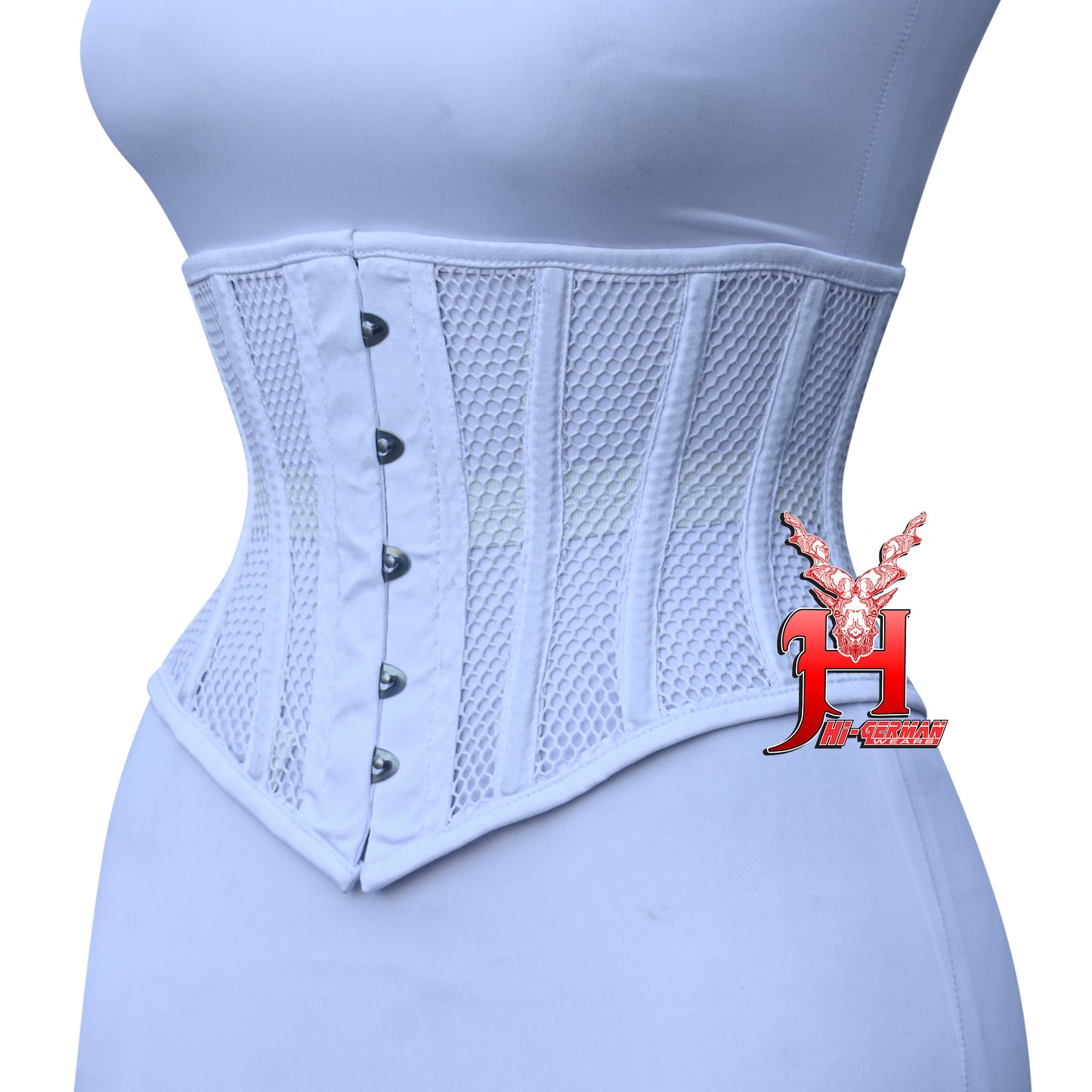 Women’s Underbust Black Cotton Mesh Steel Boned Waist Trainer Corset Unterbrust Korsett Damen