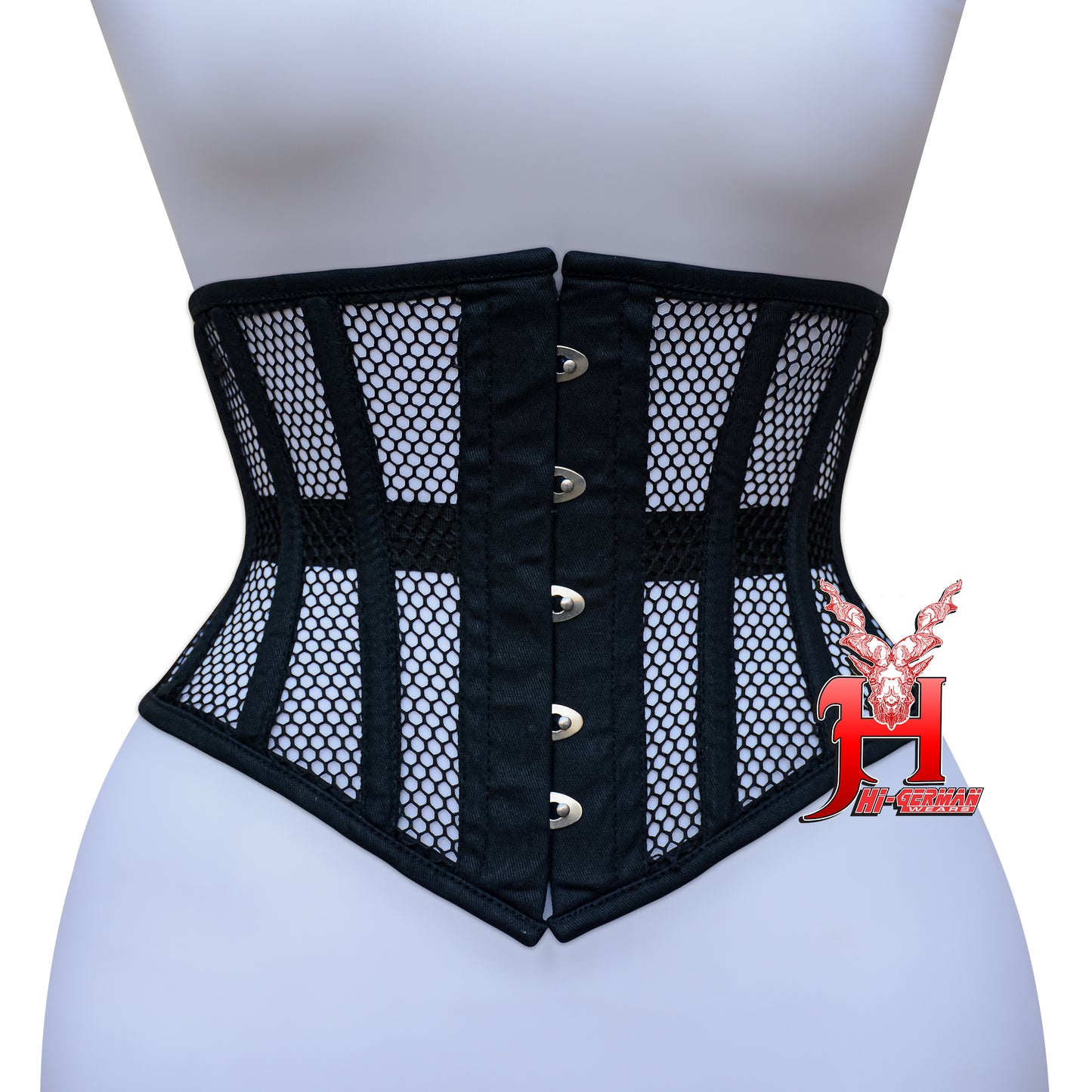 Women’s Underbust Black Cotton Mesh Steel Boned Waist Trainer Corset Unterbrust Korsett Damen
