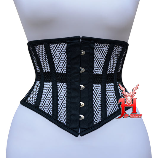 Women’s Underbust Black Cotton Mesh Steel Boned Waist Trainer Corset Unterbrust Korsett Damen