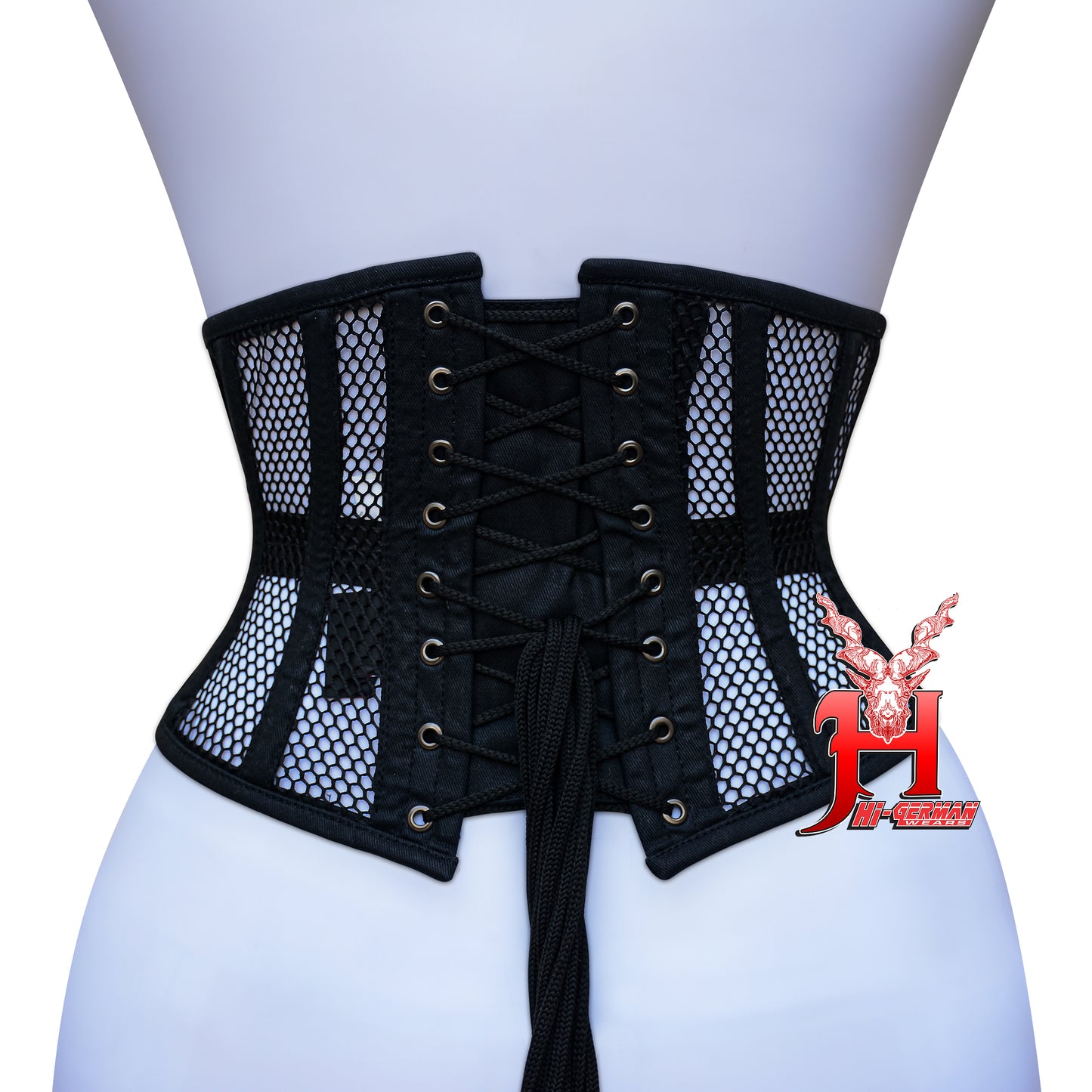 Women’s Underbust Black Cotton Mesh Steel Boned Waist Trainer Corset Unterbrust Korsett Damen