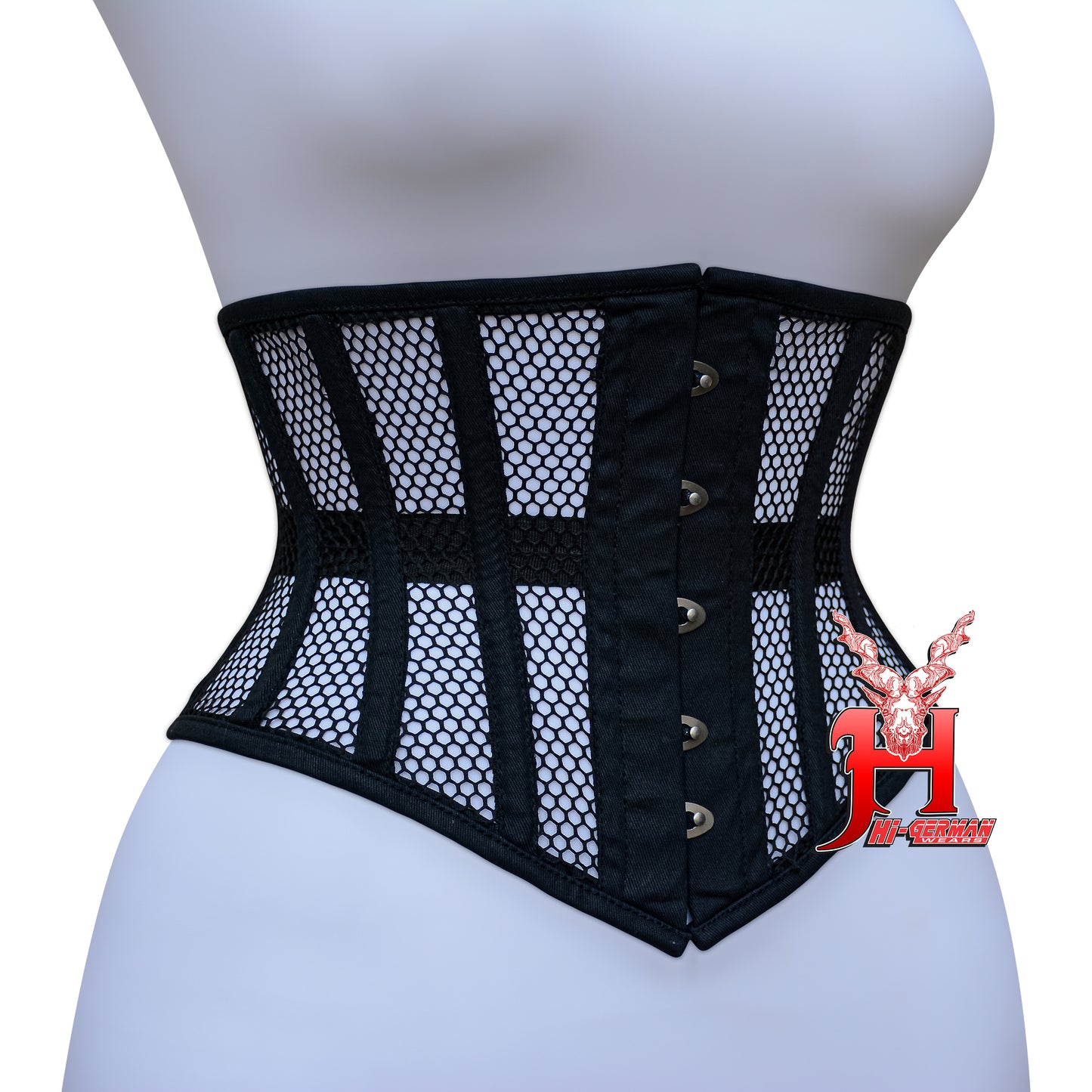 Women’s Underbust Black Cotton Mesh Steel Boned Waist Trainer Corset Unterbrust Korsett Damen