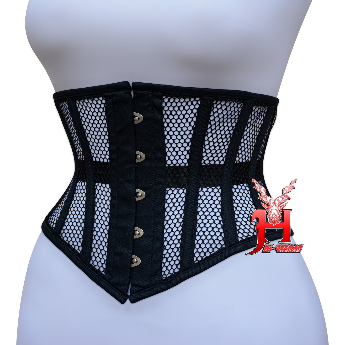 Women’s Underbust Black Cotton Mesh Steel Boned Waist Trainer Corset Unterbrust Korsett Damen