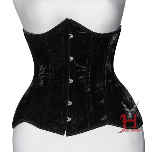 Handmade Women’s Black Velvet Underbust Corset – Steel Boned Waist Trainer