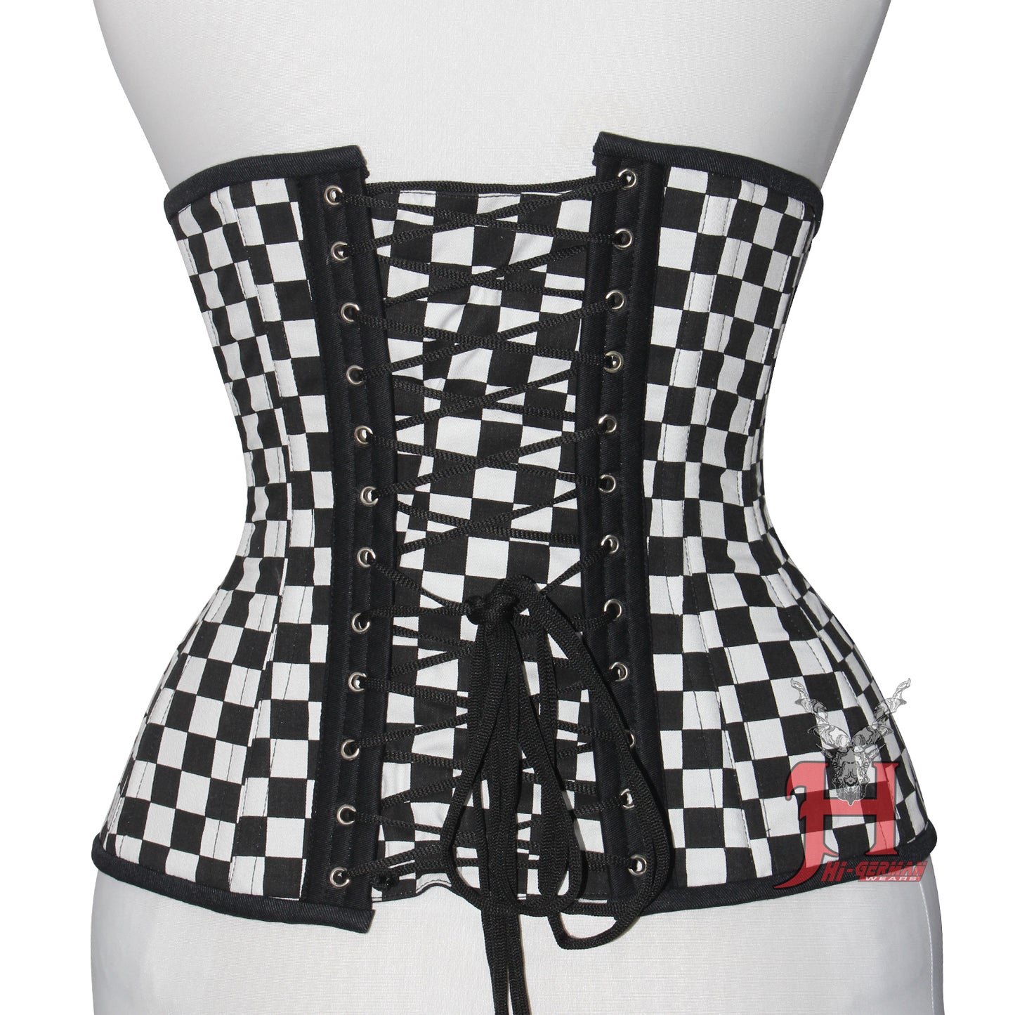 Queen Women Checker Cotton Underbust corsets Double Steel Boned Waist Trainer Corset Hi-123 Black cotton corset