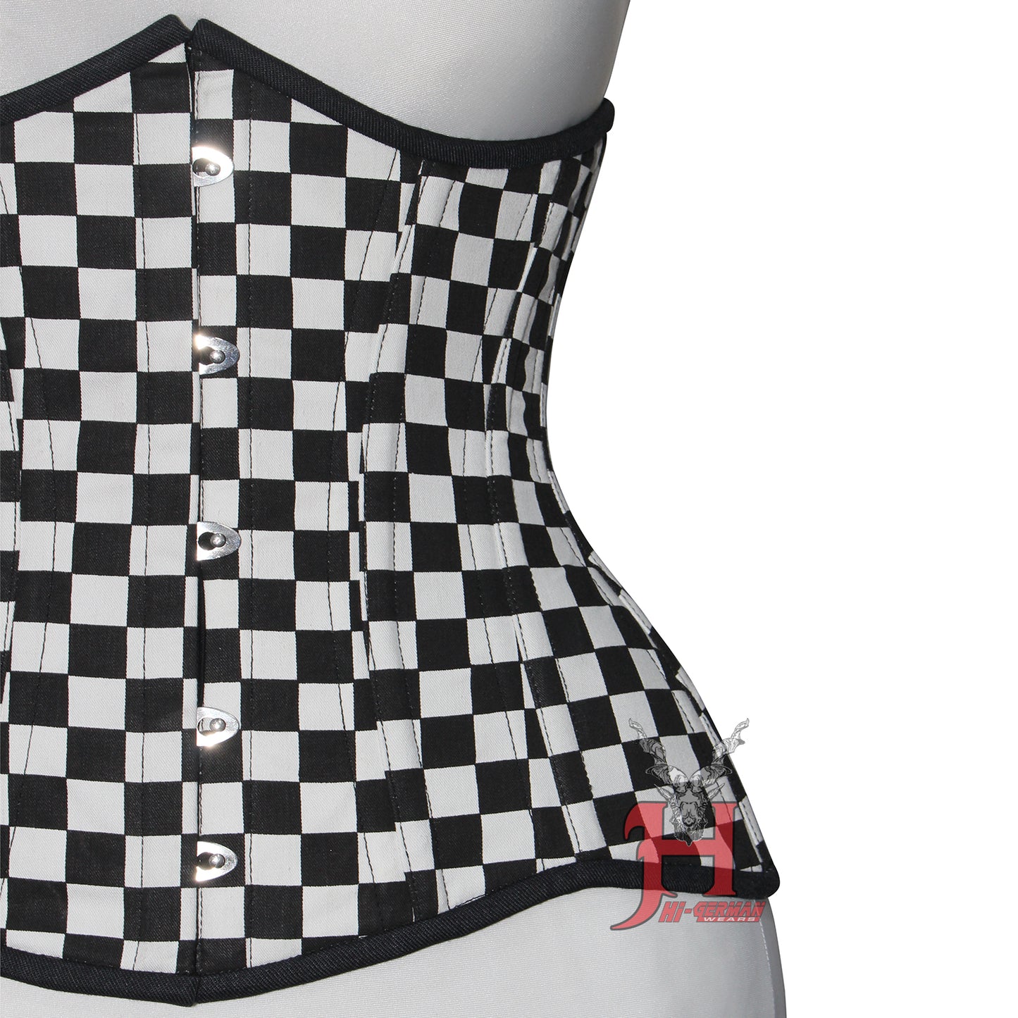 Queen Women Checker Cotton Underbust corsets Double Steel Boned Waist Trainer Corset Hi-123 Black cotton corset