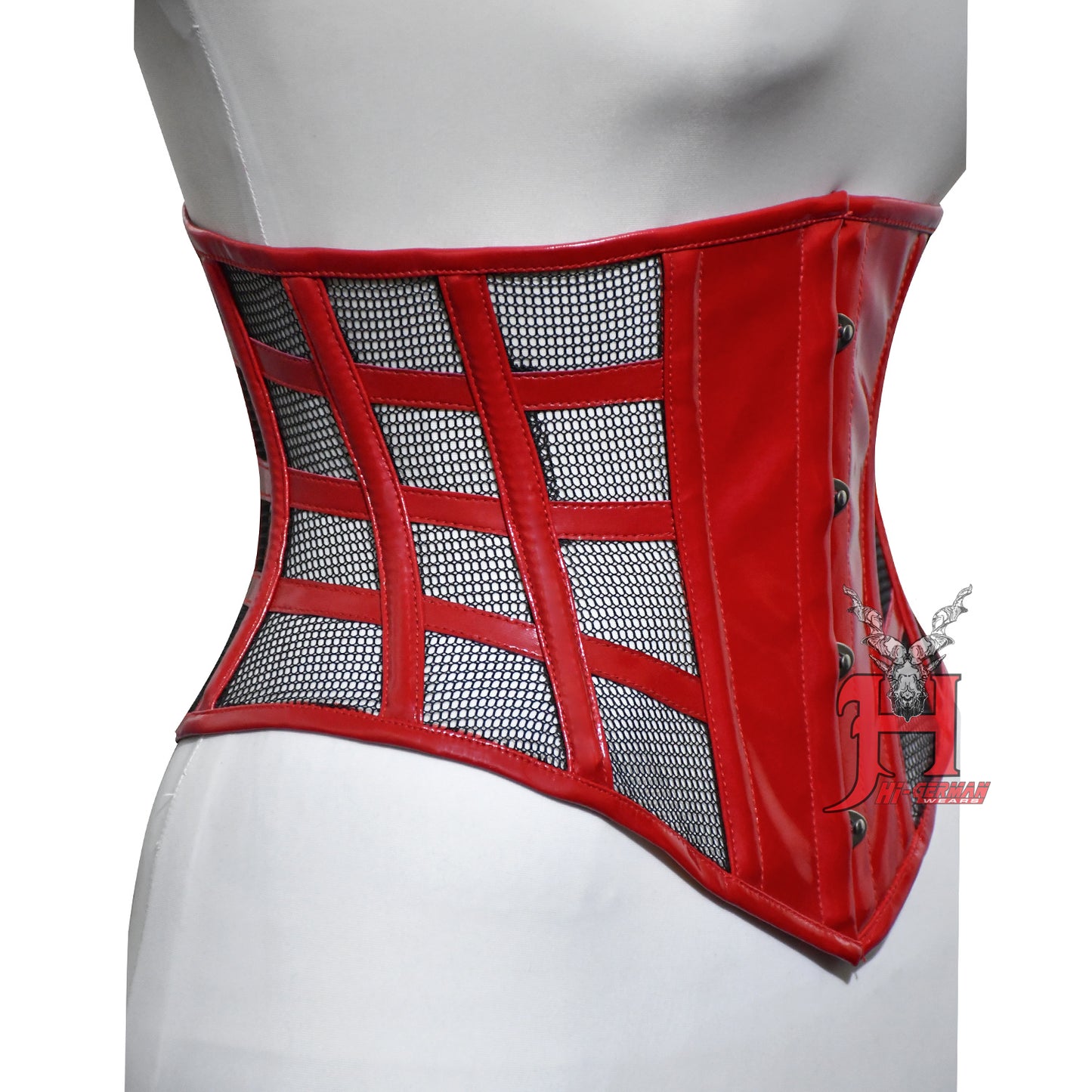 Women PVC Underbust Corsets Steel Boned Under Bust Waist Training Red PVC and Mesh Corset Hi-114