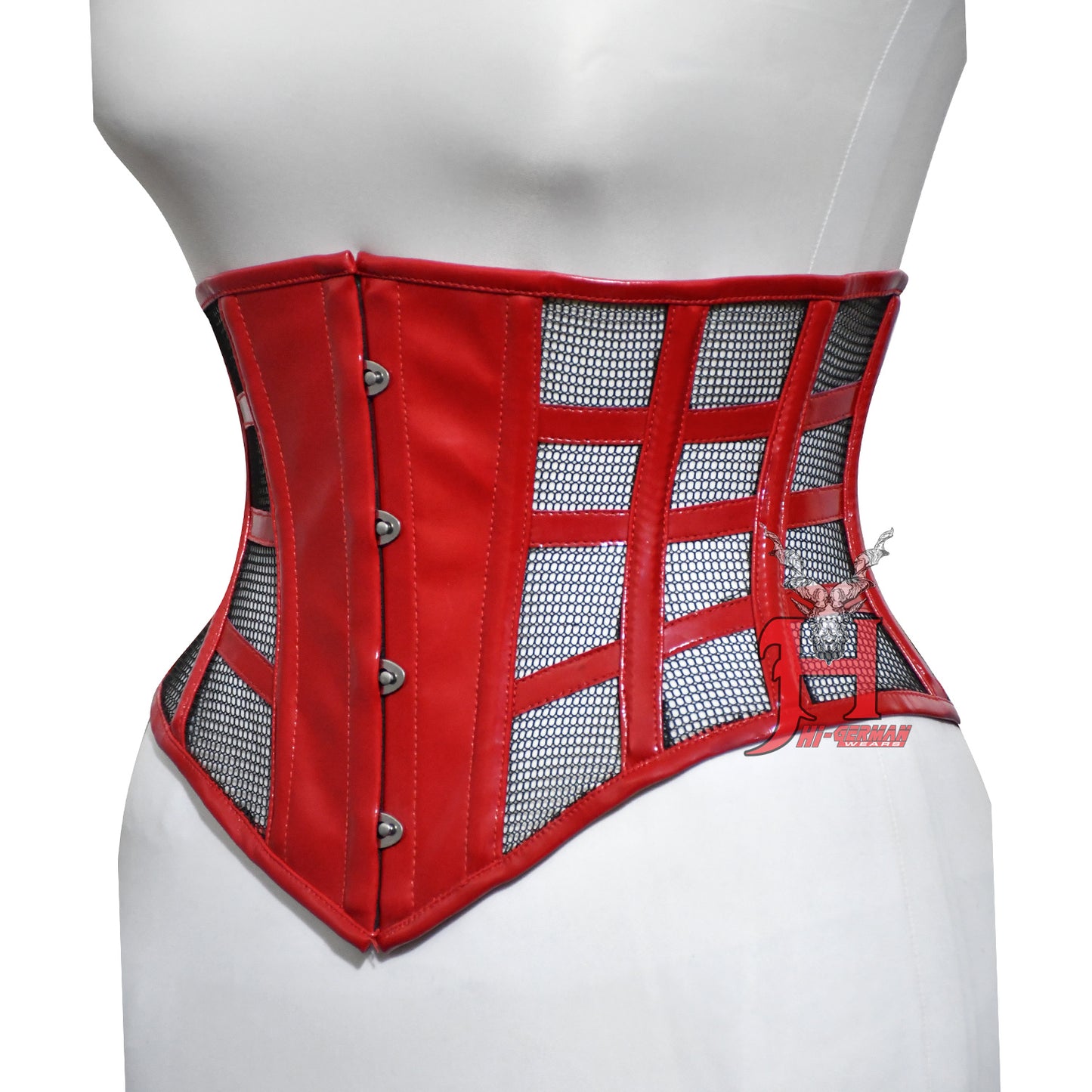 Women PVC Underbust Corsets Steel Boned Under Bust Waist Training Red PVC and Mesh Corset Hi-114