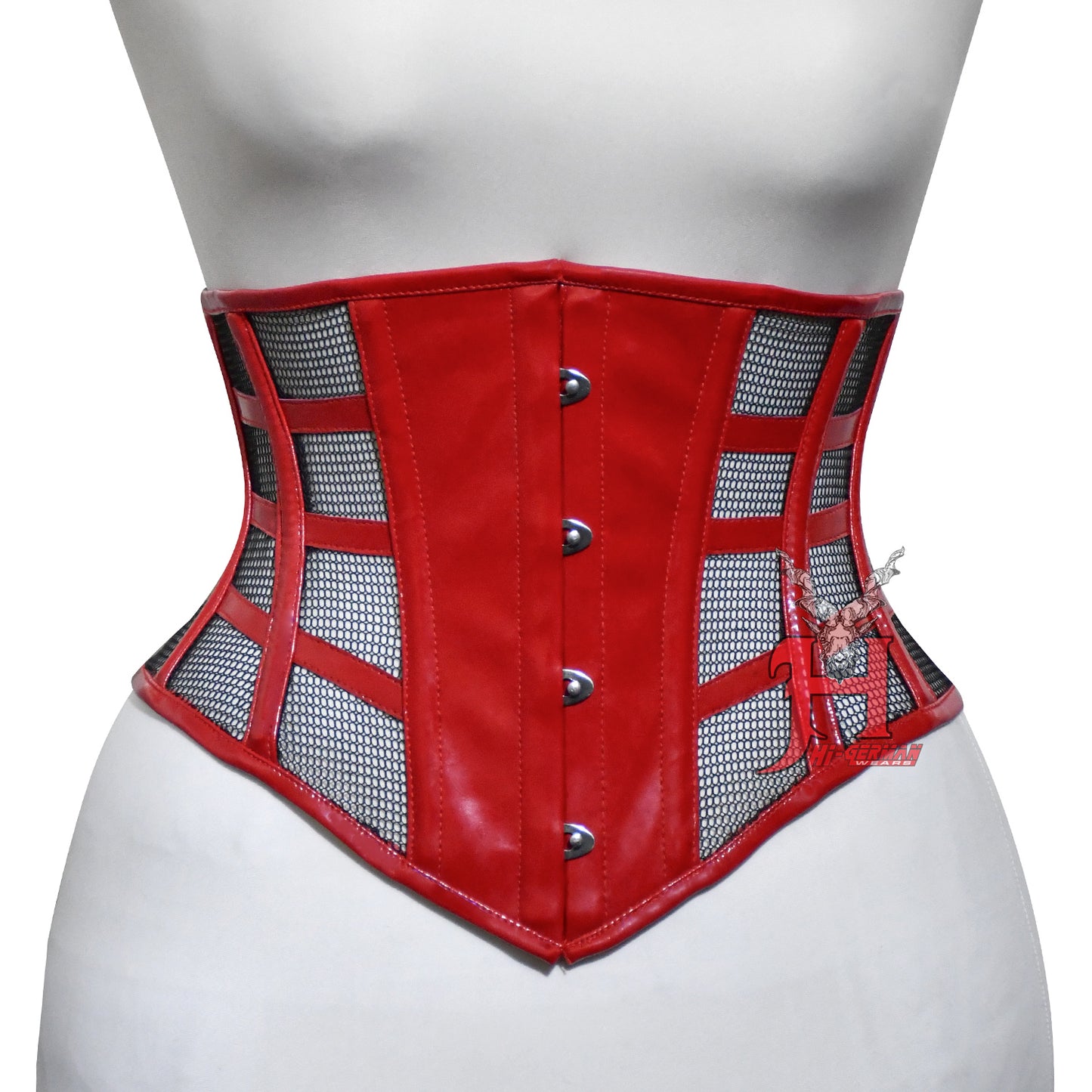 Women PVC Underbust Corsets Steel Boned Under Bust Waist Training Red PVC and Mesh Corset Hi-114