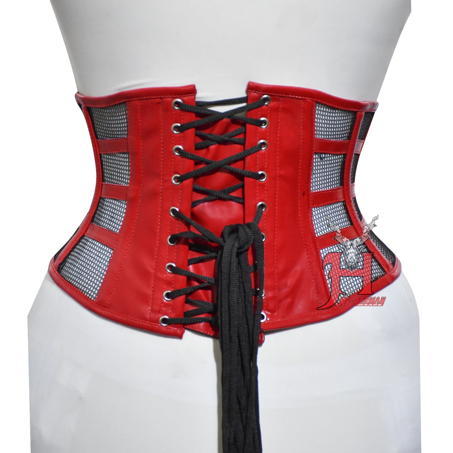 Women PVC Underbust Corsets Steel Boned Under Bust Waist Training Red PVC and Mesh Corset Hi-114