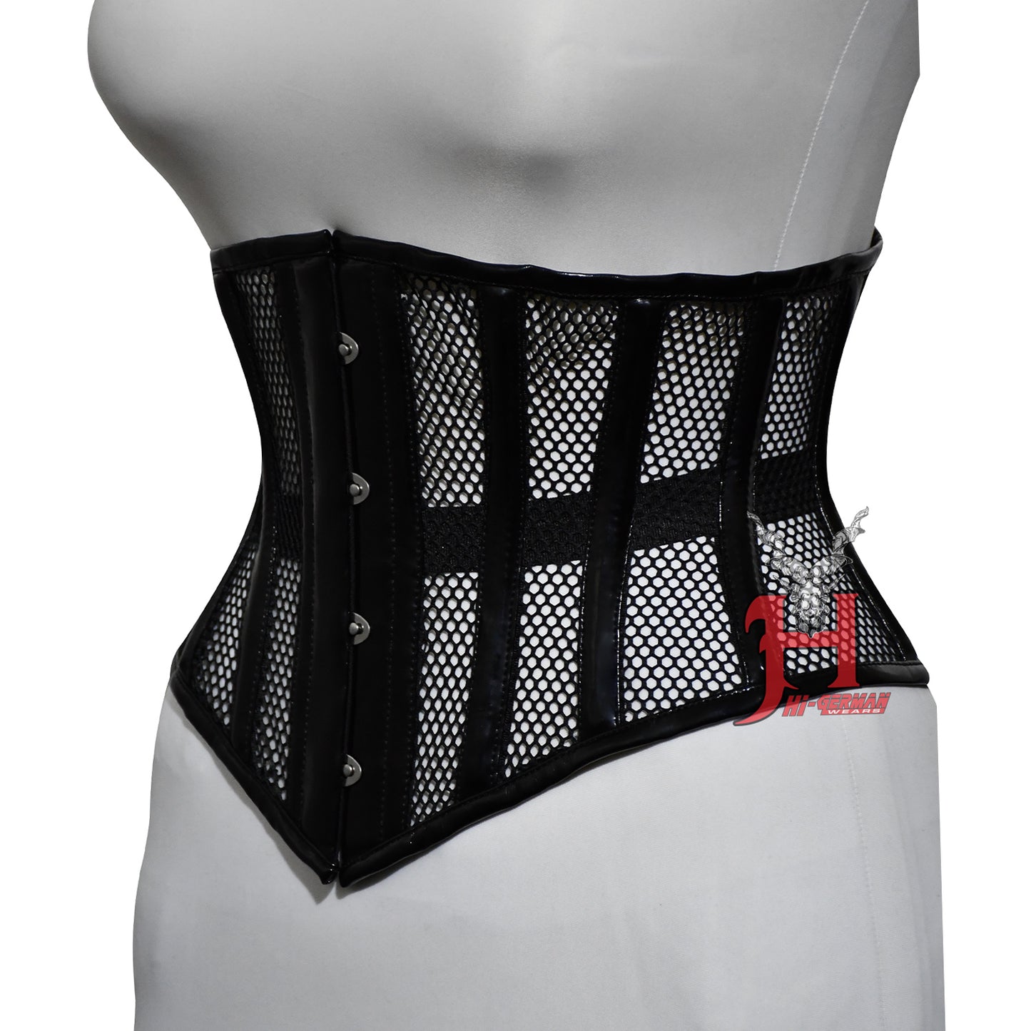 Handmade Women Black PVC Mesh Underbust Corsets Steel Boned Truly Waist Trainer Corset Hi-129