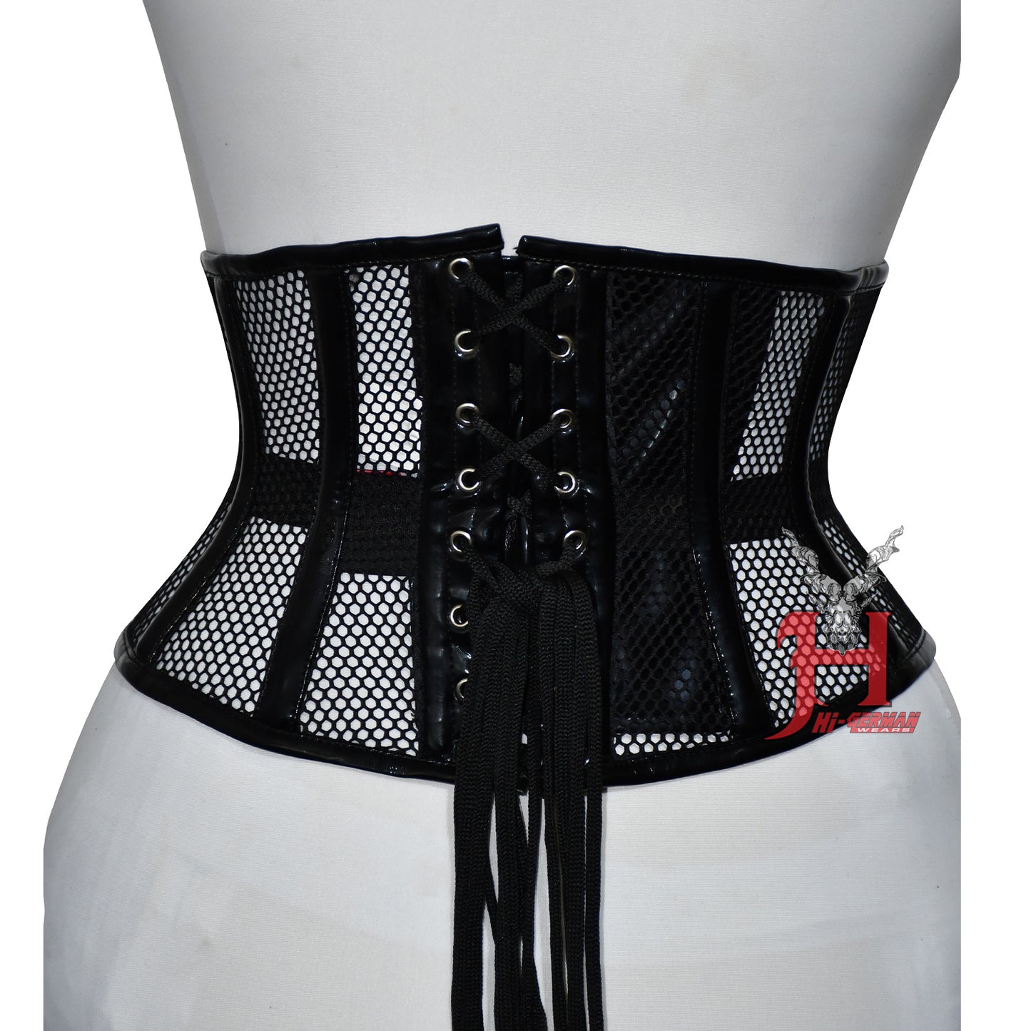 Handmade Women Black PVC Mesh Underbust Corsets Steel Boned Truly Waist Trainer Corset Hi-129