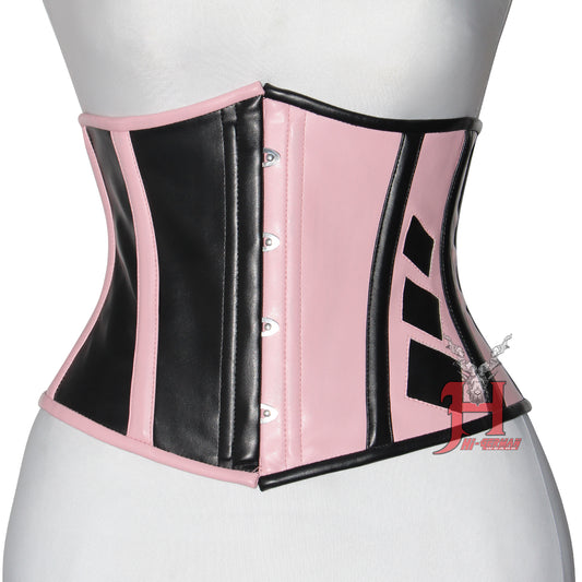 Handmade Women pink black Faux Leather Underbust Corsets Steel Boned Waist Trainer Hi-128 Black with buckles corsage