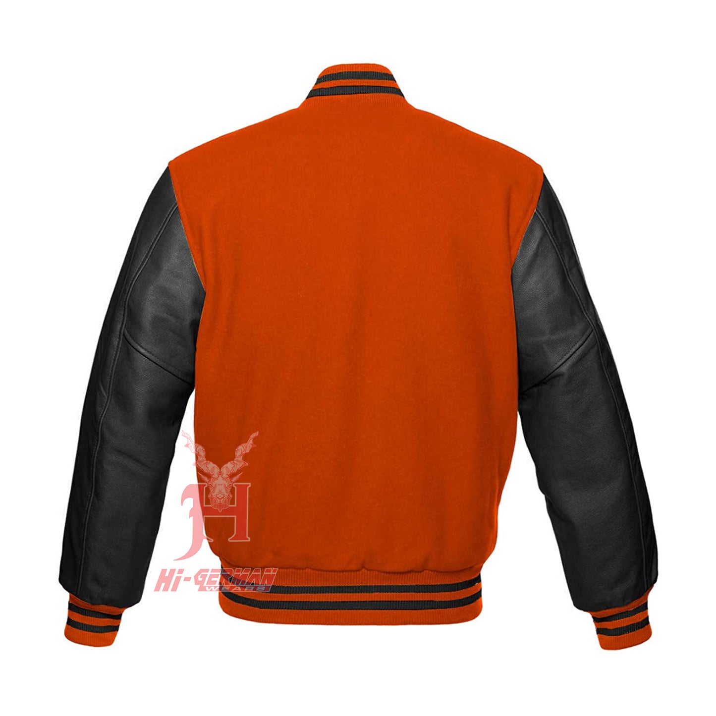 Varsity Letterman Baseball Orange Wool Genuine Black Leather Sleeves Jacket XS ~7XL Varsity Men's Women's Kid's Letterman collage jackets Hi-229