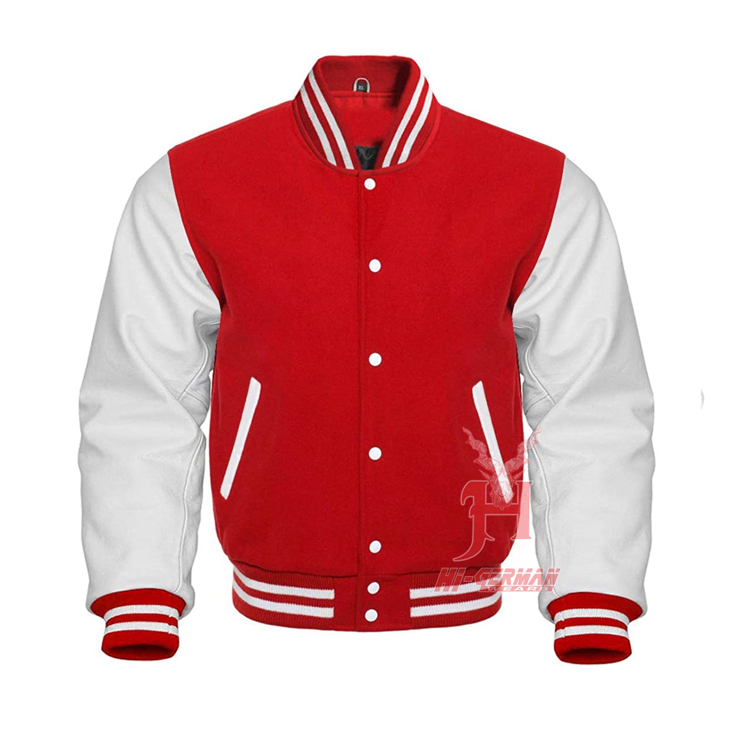 Varsity Letterman Baseball Red Wool Genuine White Leather Sleeves Jacket XS ~7XL Varsity Men's Women's Kid's Letterman collage jackets Hi-235