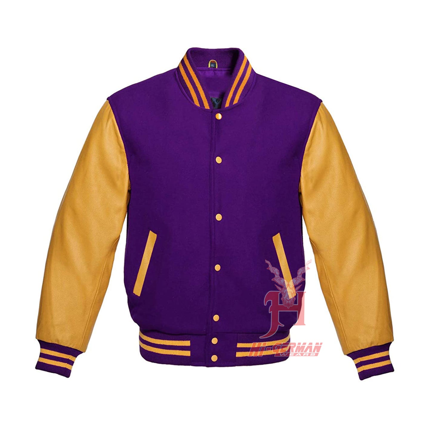 Varsity Letterman Baseball Purple Wool Genuine Gold Leather Sleeves Jacket XS ~7XL Varsity Men's Women's Kid's Letterman collage jackets Hi-215