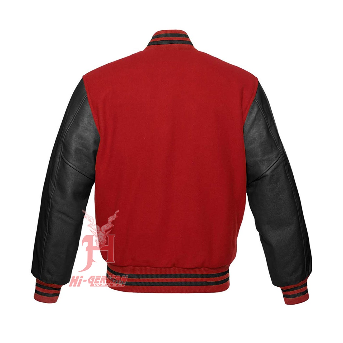 Varsity Letterman Baseball in Red Wool and Genuine Black Leather Sleeves Jacket Varsity Men's Women's Kid's Letterman jackets Hi-211