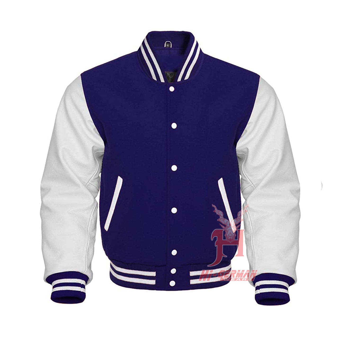 Varsity Letterman Baseball Navy Wool Genuine White Leather Sleeves Jacket XS ~7XL Varsity Men's Women's Kid's Letterman collage jackets Hi-223