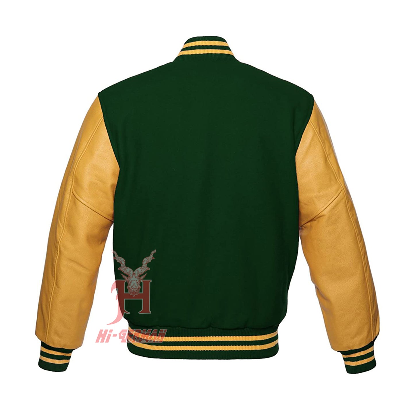 Varsity Letterman Baseball Forest Green Wool Genuine Gold Leather Sleeves Jacket XS ~7XL Varsity Men's Women's Kid's Letterman collage jackets Hi-218